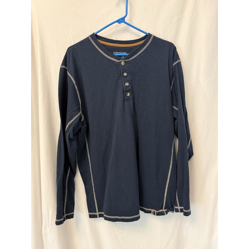 Legendary Whitetails Mens XL Henley Shirt Navy Blue Long Sleeve Cotton Outdoor